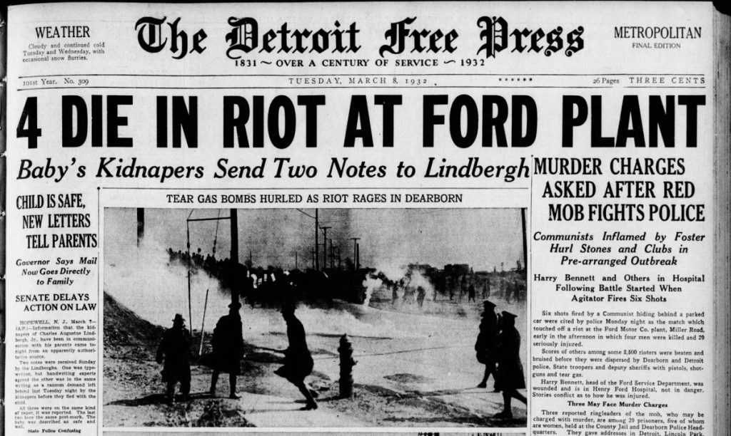 Расстрел рабочих на заводе Форда. Детройт, 1932.