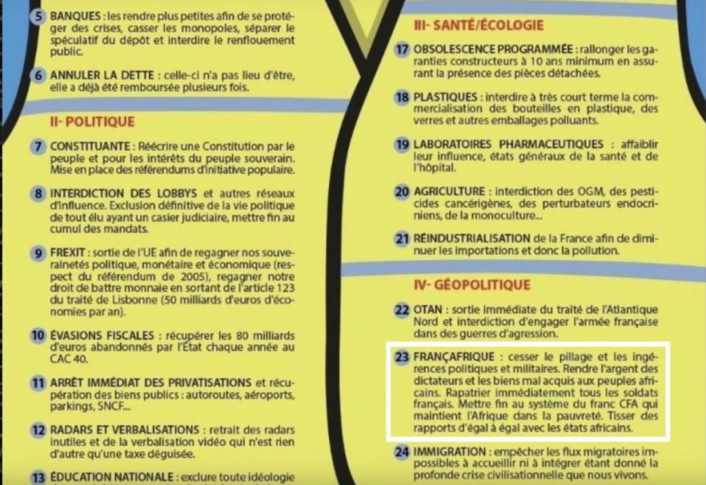 Выдержка из программы французских "жёлтых жилетов"