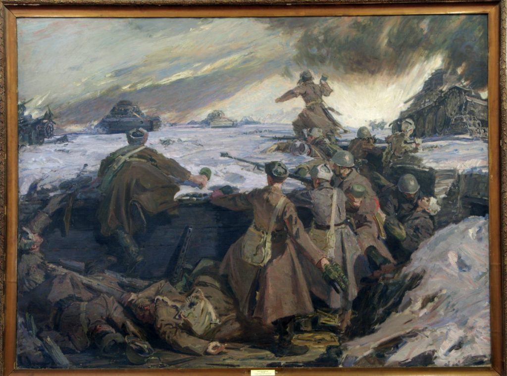 Картина "Подвиг 28 панфиловцев", Д.К. Мочальский, 1942 г.