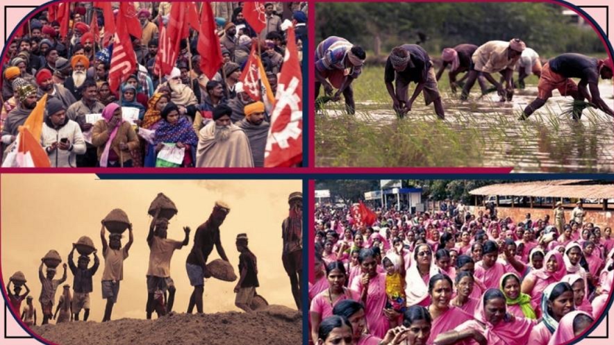 Протестующие рабочие и крестьяне Индии/ Коллаж